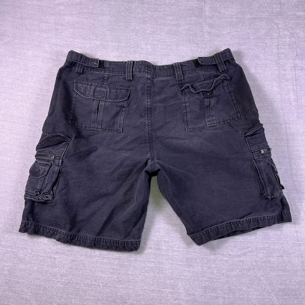 International Denim Cargo Multi-Pocket Mid Rise Shorts Mens 38 Black Cotton